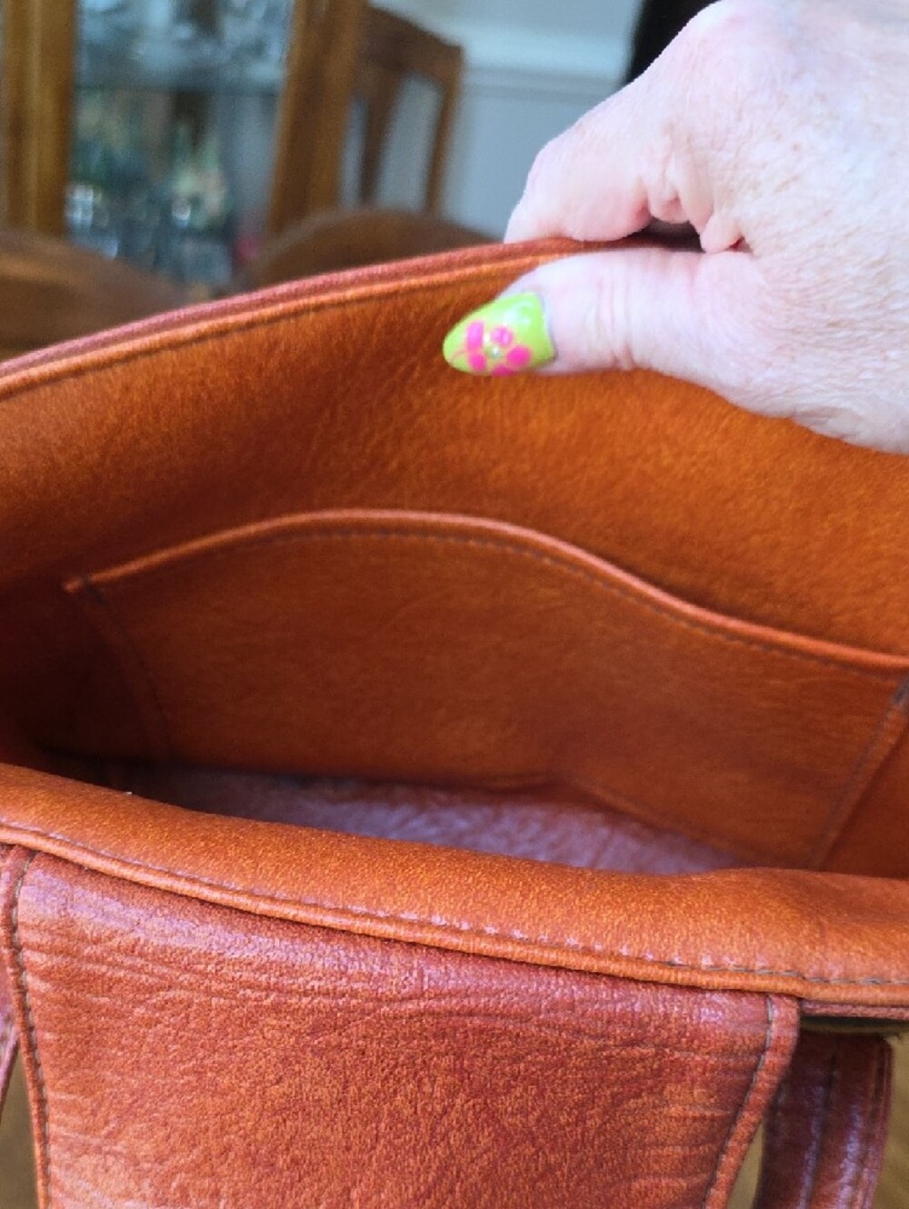 Vintage 1970s Vinyl Striped Multi-Color Tote - Rust, Cream, Green & Brown - Picture 10 of 12